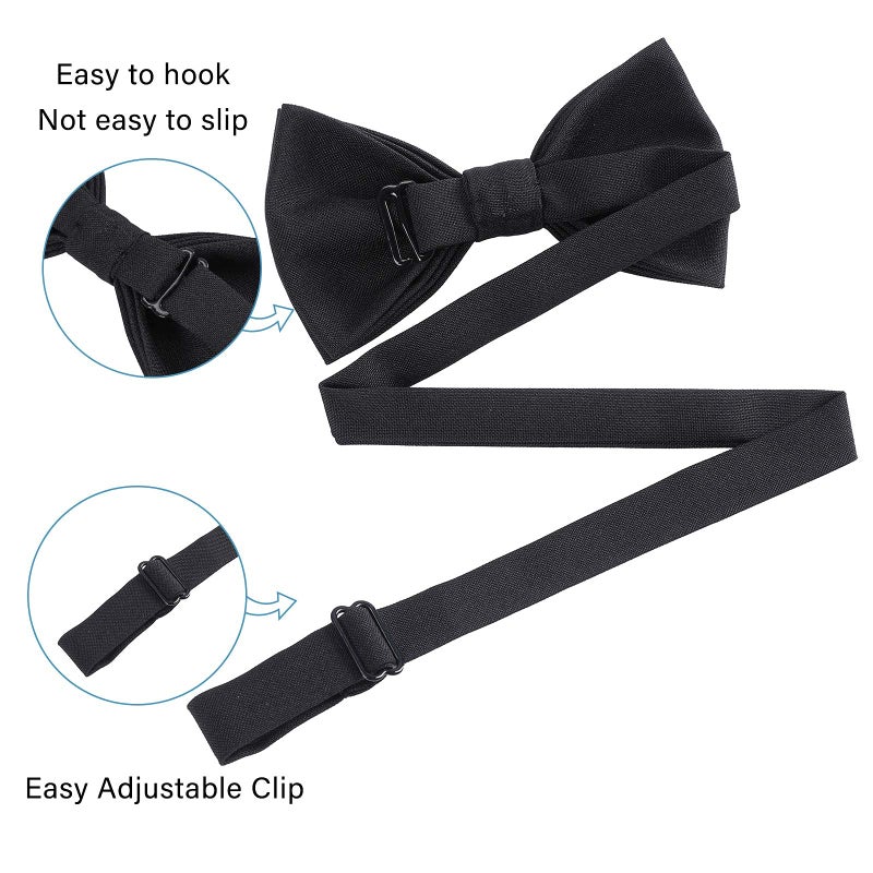 WELROG Classic Pre-Tied Bow Tie for Children & Adults Solid Color Adjustable Bowtieï¼ˆBlackï¼‰ - Image 4